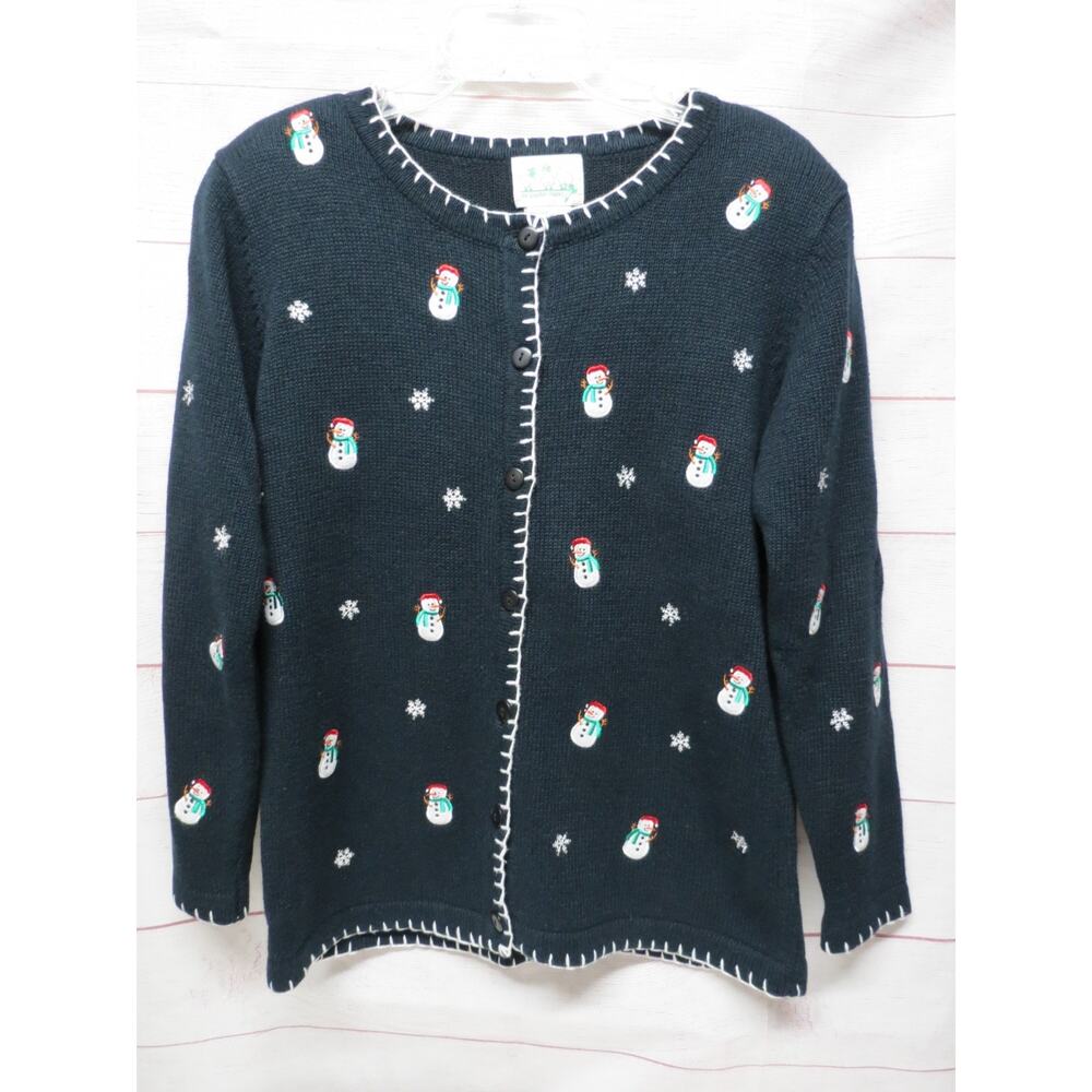 Quacker Factory Christmas Sweater Cardigan Snowman Size S Holidays